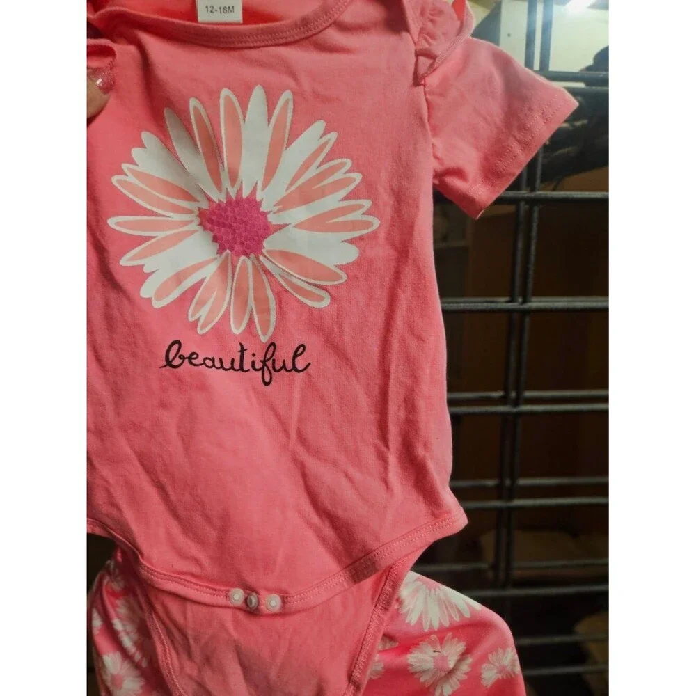 N-1 Baby Girl Floral Onesie 12-18M Pink 2 Piece -